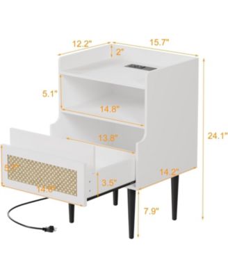 Set of 2 Rattan Charging Station Modern Nightstand