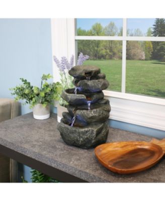 Indoor Home Decorative Relaxing Stacked Rocks Tabletop Water Fountain with LED Lights - 10"