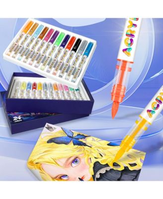 18 Colors Acrylic Paint Markers Set, Waterproof, and Non Fading Watercolor Pen for Art Graffiti, Non Transparent Paper, Stackable