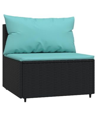Patio Lounge Set Black and Water Blue PE Rattan, Powder-Coated Steel