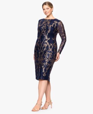 Plus Size Sequin Long-Sleeve Midi Dress