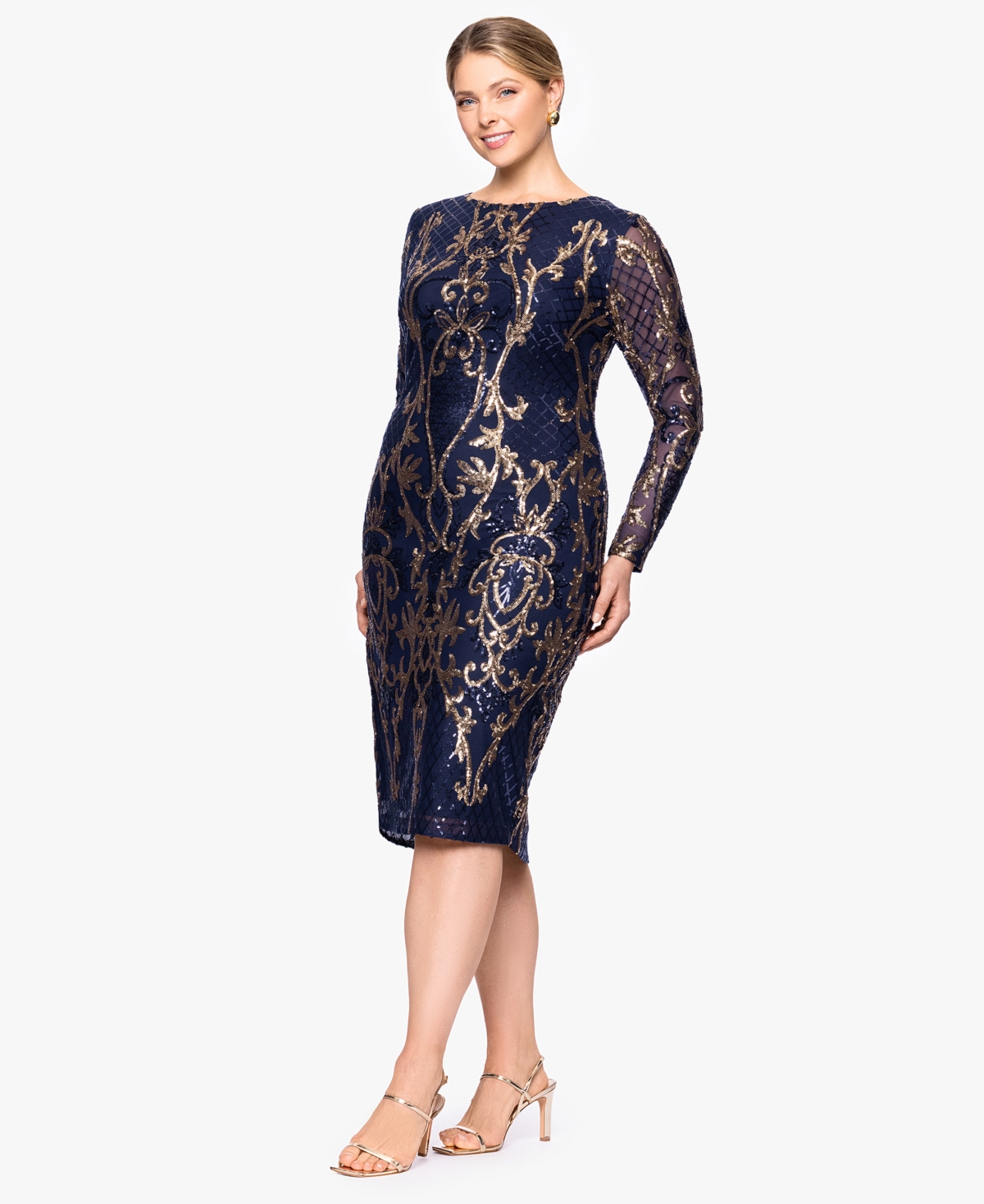 B & A By Betsy And Adam Plus Size Sequin Long-sleeve Midi Dress In Multi
