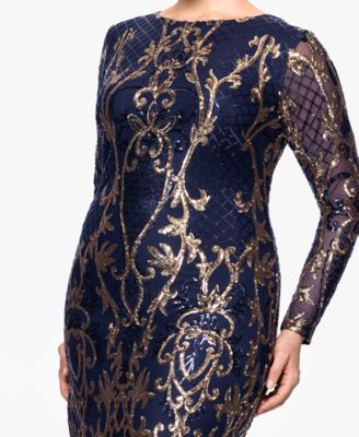 Plus Size Sequin Long-Sleeve Midi Dress