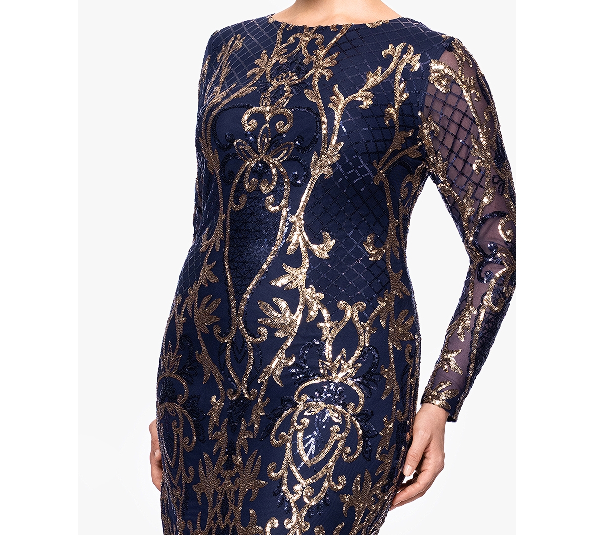 B & A By Betsy And Adam Plus Size Sequin Long-sleeve Midi Dress In Multi