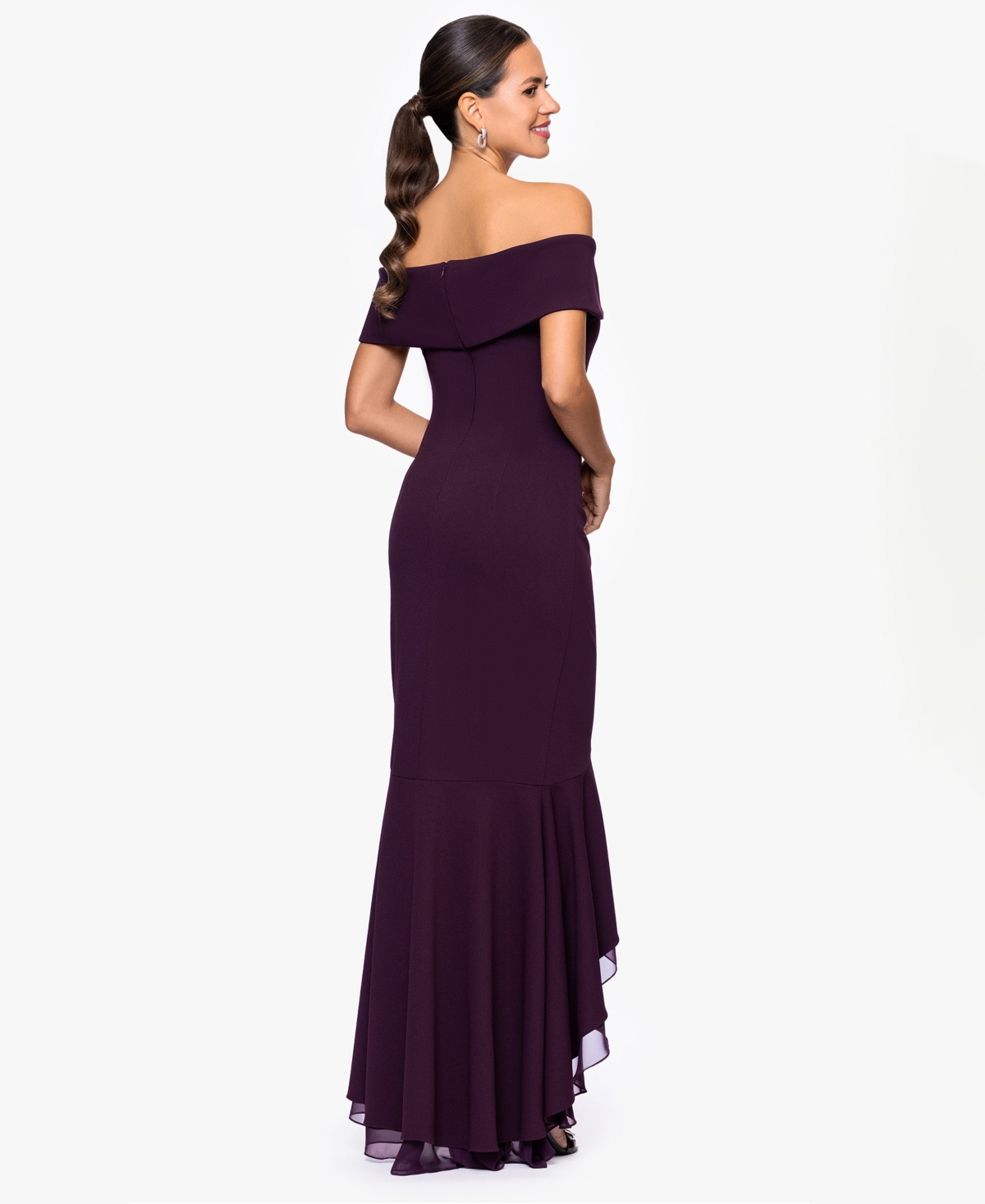 Betsy & Adam Petite Off-the-shoulder Ruffled Dress In Purple