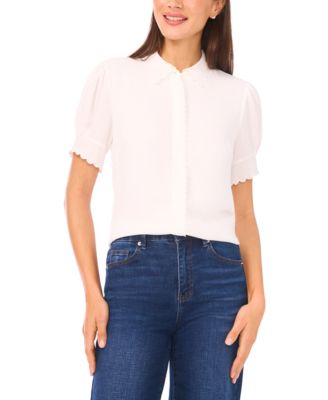 Women's Scallop Button-Down Short-Sleeve Top