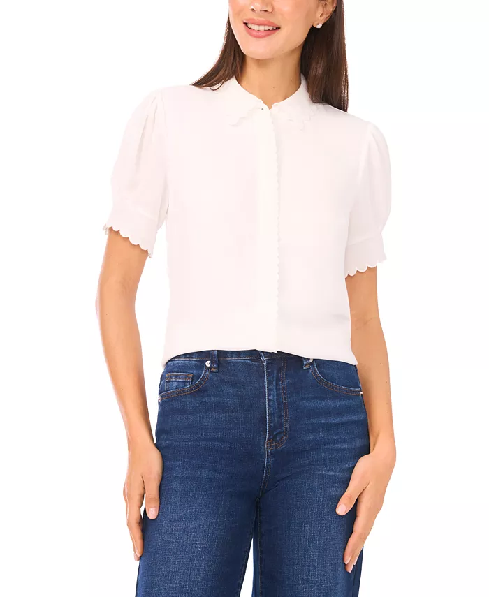 Women's Scallop Button-Down Short-Sleeve Top - thumbnail 7