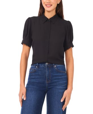 CeCe - Women's Scallop Button-Down Short-Sleeve Top
