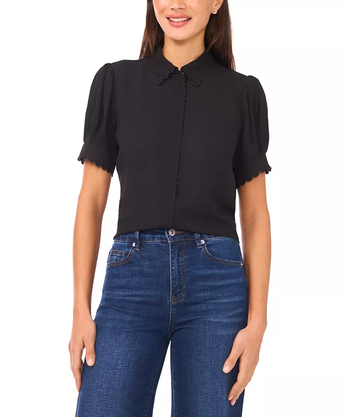 Women's Scallop Button-Down Short-Sleeve Top