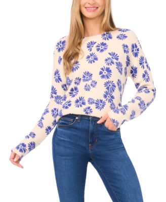 Women's Flower Print Long-Sleeve Sweater