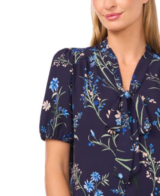 Women's V-Neck Bow Tie Shirred Top