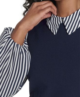 Women's Striped Collared Short Dress