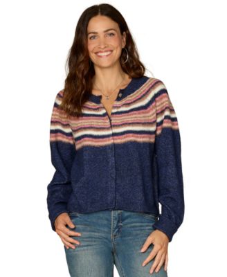 Democracy - Petite Stripe Jacquard Long-Sleeve Cardigan Sweater