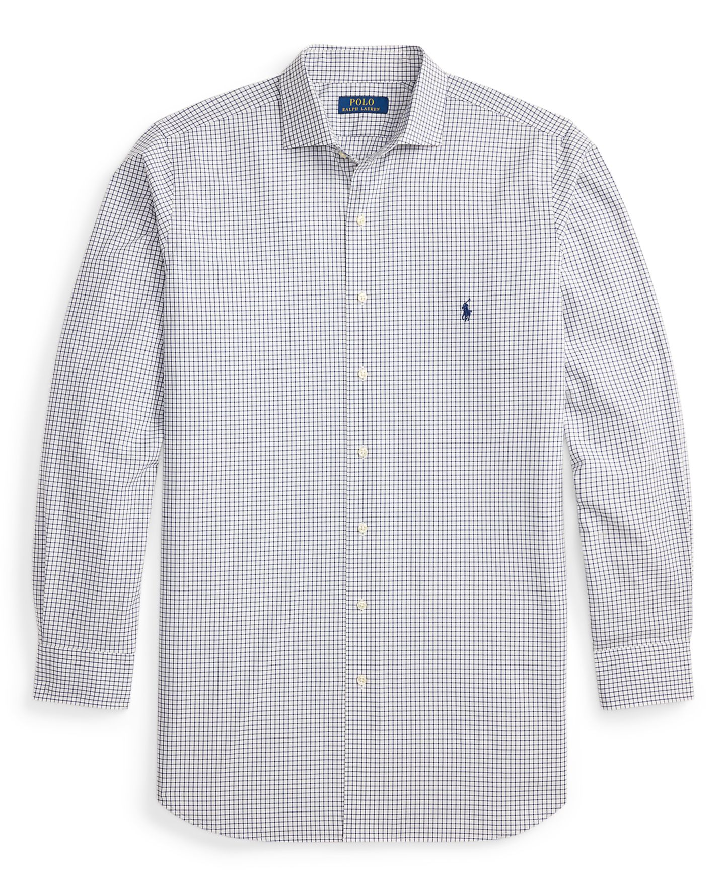 Мужская рубашка Polo Ralph Lauren Big & Tall Plaid Stretch Poplin, цвет: Белый тёмно-синий — фото 5