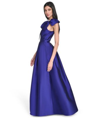 Petite Bow-Trim Halter Ball Gown