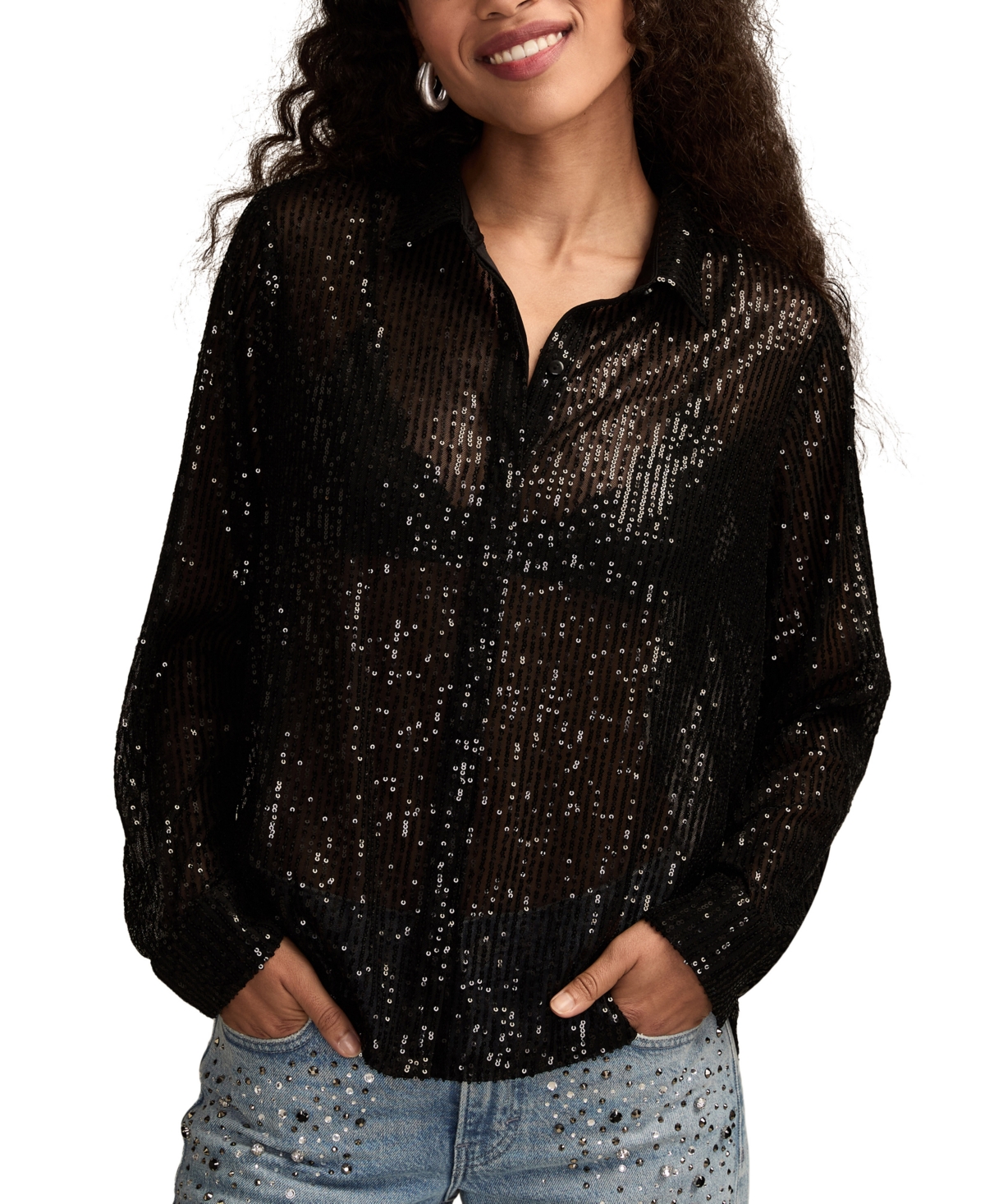Lucky Brand Women's Sequin Button-down Shirt In Black