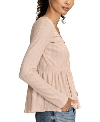 Women's Embroidered Peplum Long-Sleeve Top