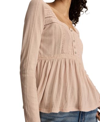 Women's Embroidered Peplum Long-Sleeve Top