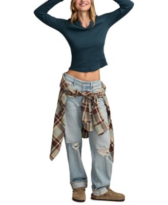 Women's Cutwork Notch Neck Top