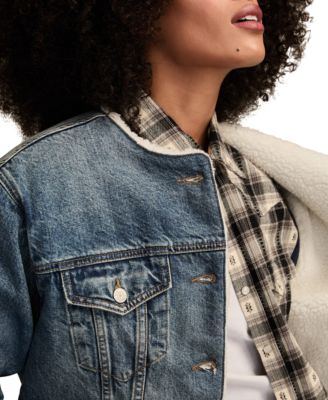 Women's Collarless Cropped Trucker Jacket