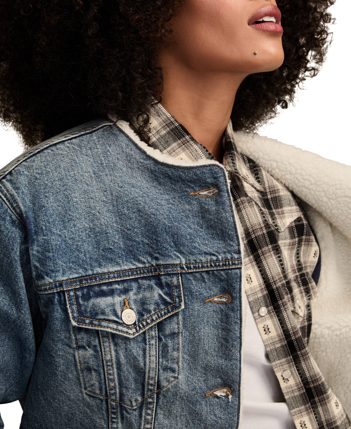 Lucky Brand Collarless Crop Denim Trucker Jacket In Blue