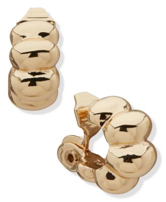 Gold-Tone Puff Dome Huggie Hoop Earrings