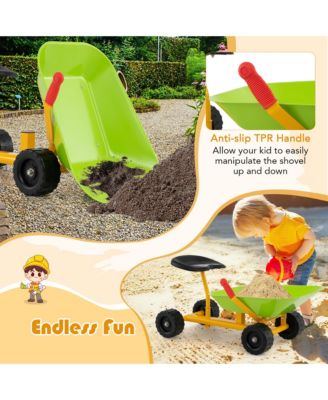 Kids Ride-On Sand Dumper Outdoor Sandbox Toy w/ Controllable Shovel & 4 Wheels