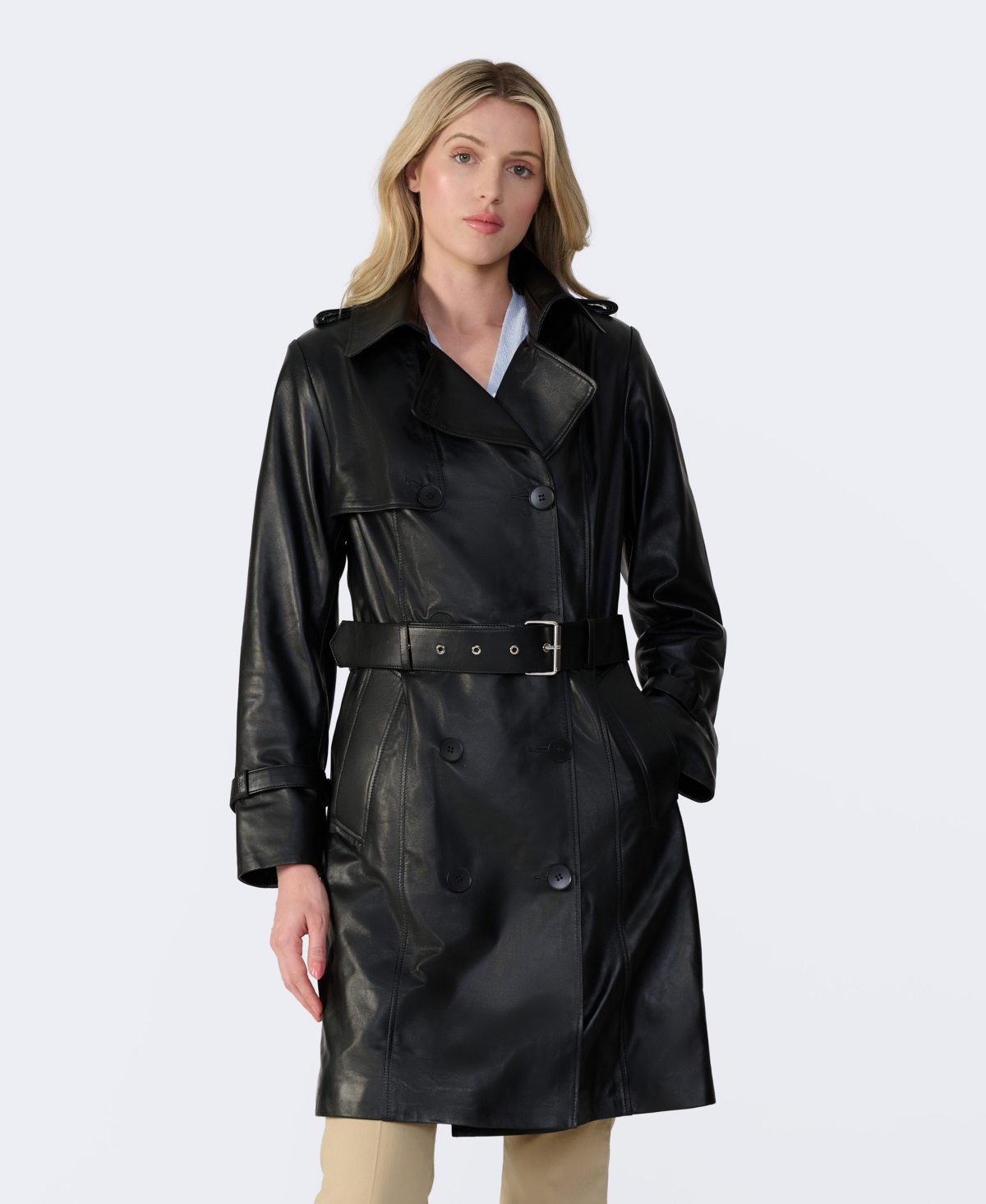 Furniq Uk Women's Genuine Leather Trench Coat, Black