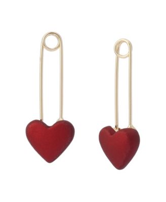 Red Love Spell Heart Safety Pin Drop Earrings