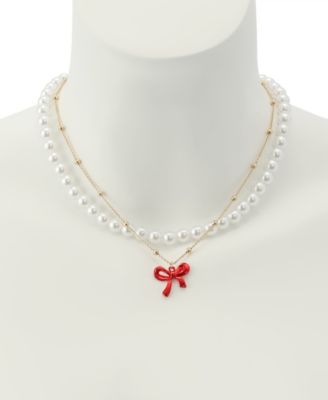 Faux Stone Love Spell Cultivated Pearl Bow Choker Necklace Set