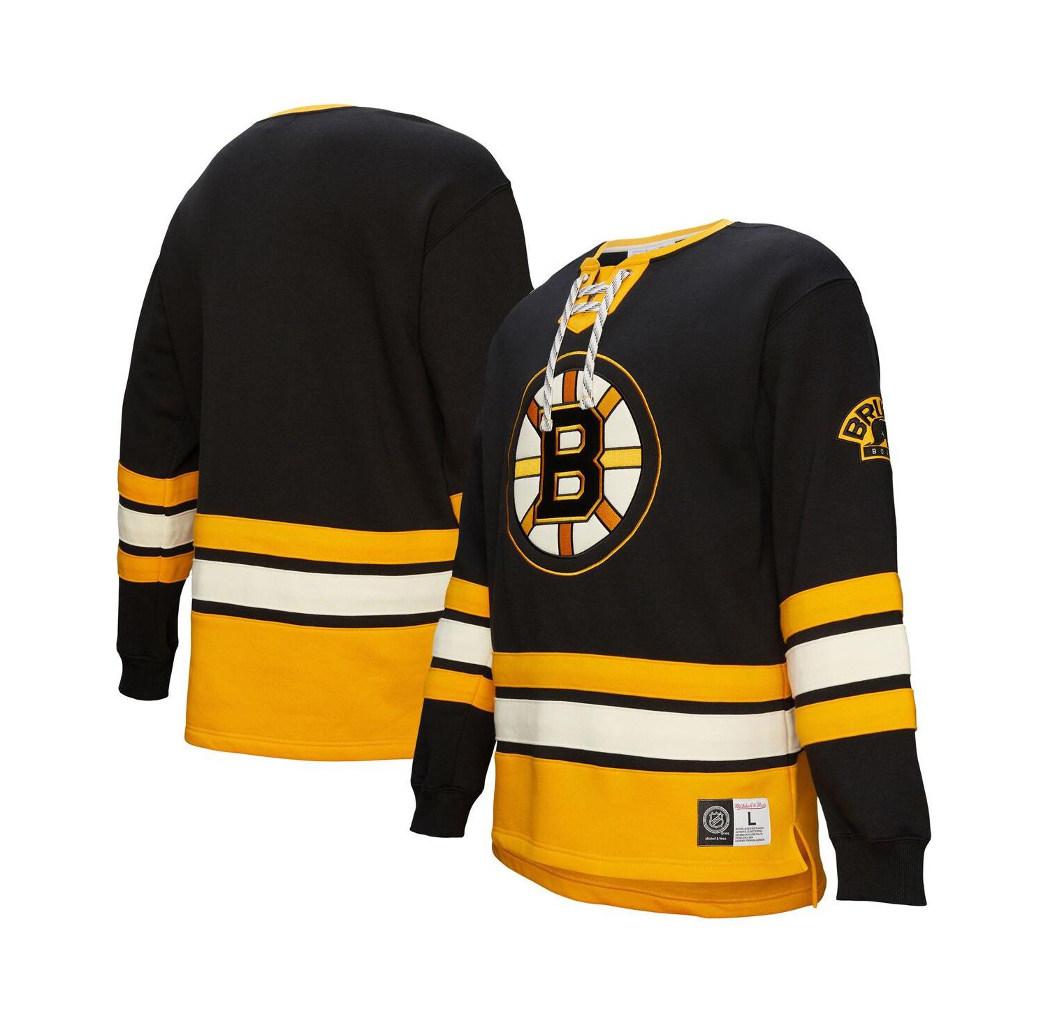 Men's Black Boston Bruins Heritage Lace-Up Pullover Sweatshirt