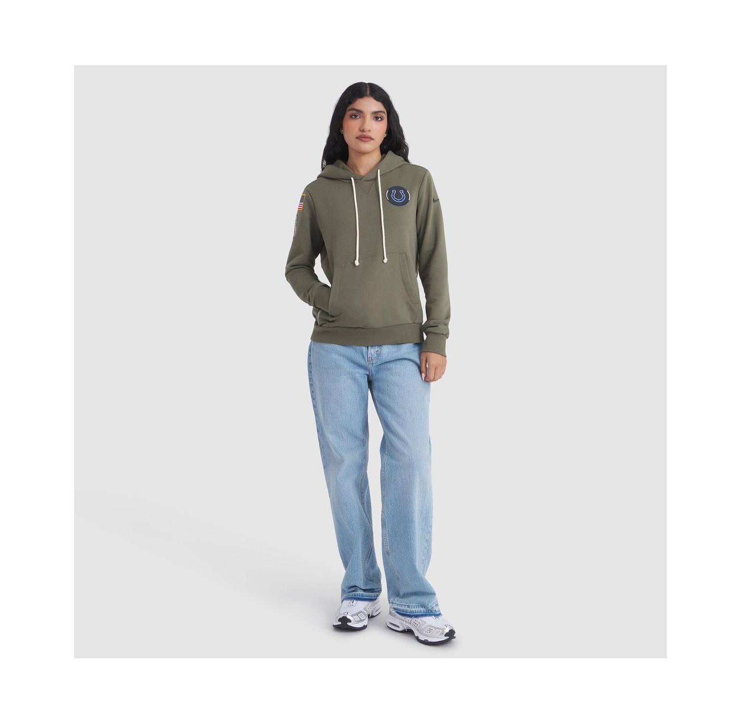 Women's Olive Indianapolis Colts 2025 Salute to Service Sideline Standard Issue Dri-FIT Hoodie