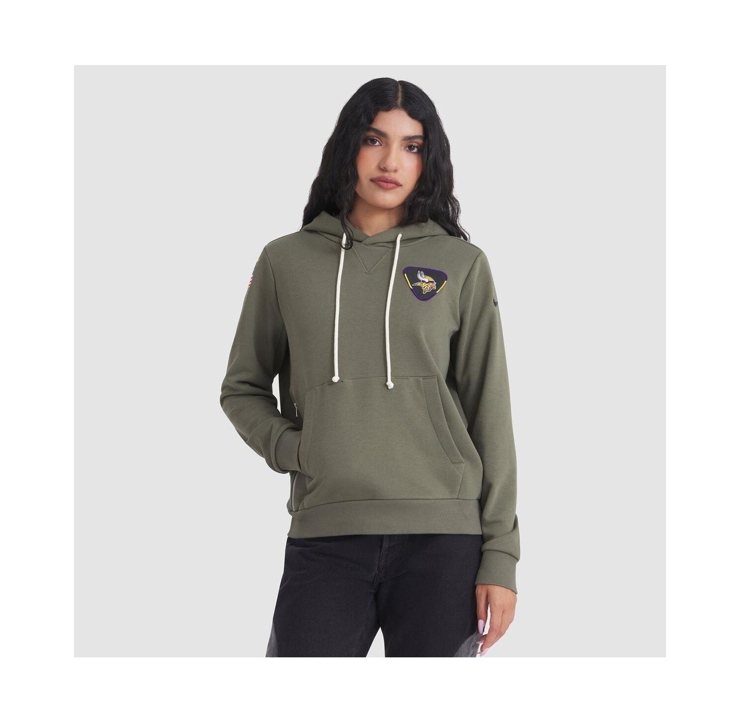 Women's Olive Minnesota Vikings 2025 Salute to Service Sideline Standard Issue Dri-FIT Hoodie
