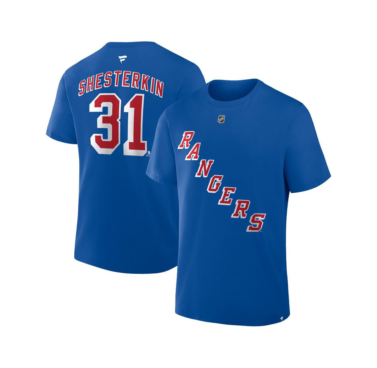 Men's Igor Shesterkin Blue New York Rangers Authentic Stack Name & Number T-Shirt
