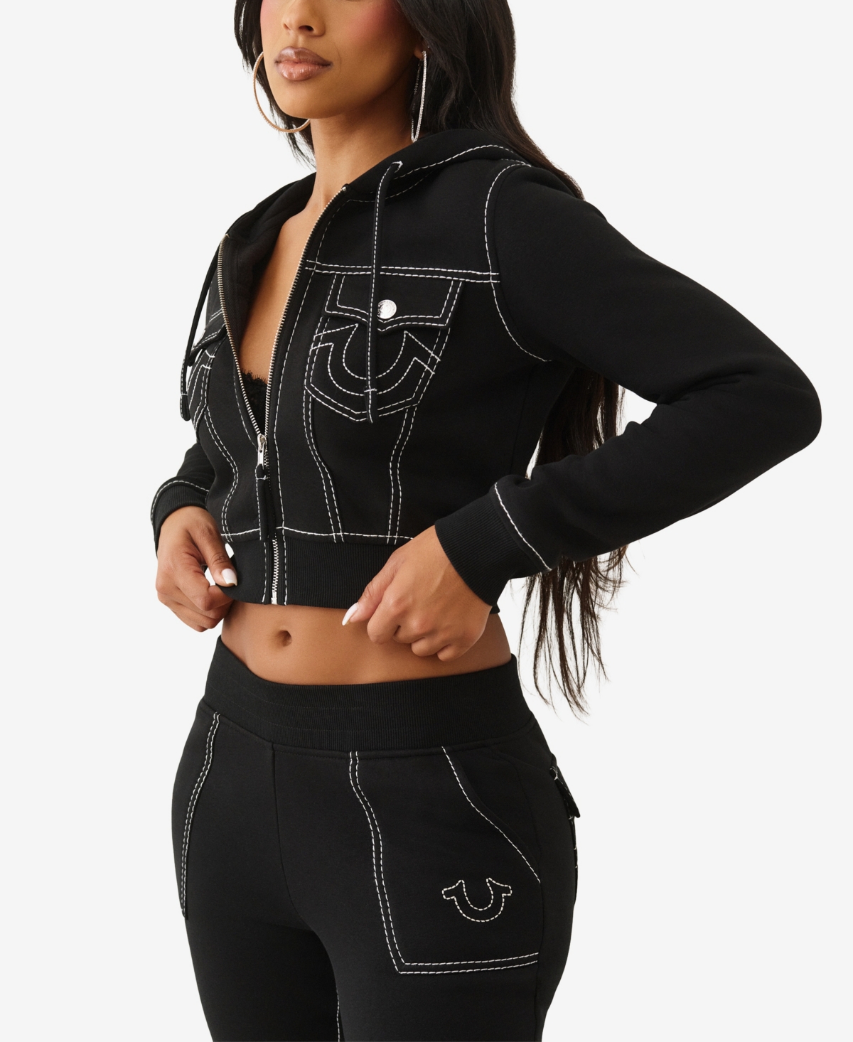 True Religion Women's Big T Shrunken Zip Hoodie In Black