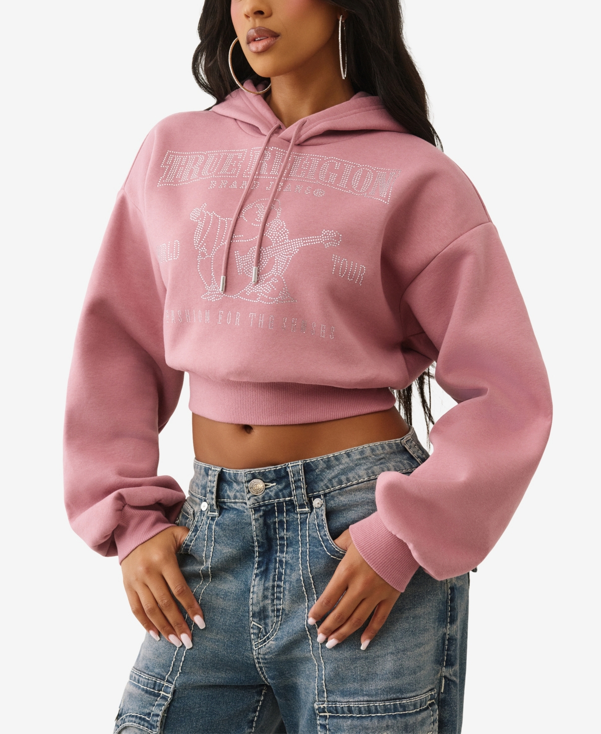 True Religion Women's Crystal Cropped Pullover Hoodie In Pink