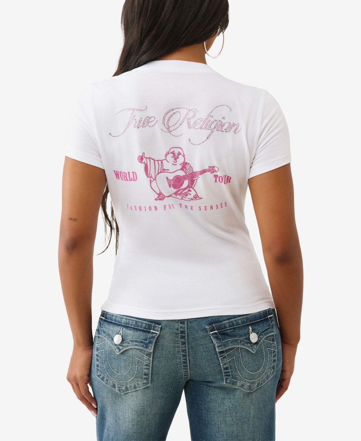 True Religion Women's Crystal Buddha V Neck T-shirt In White