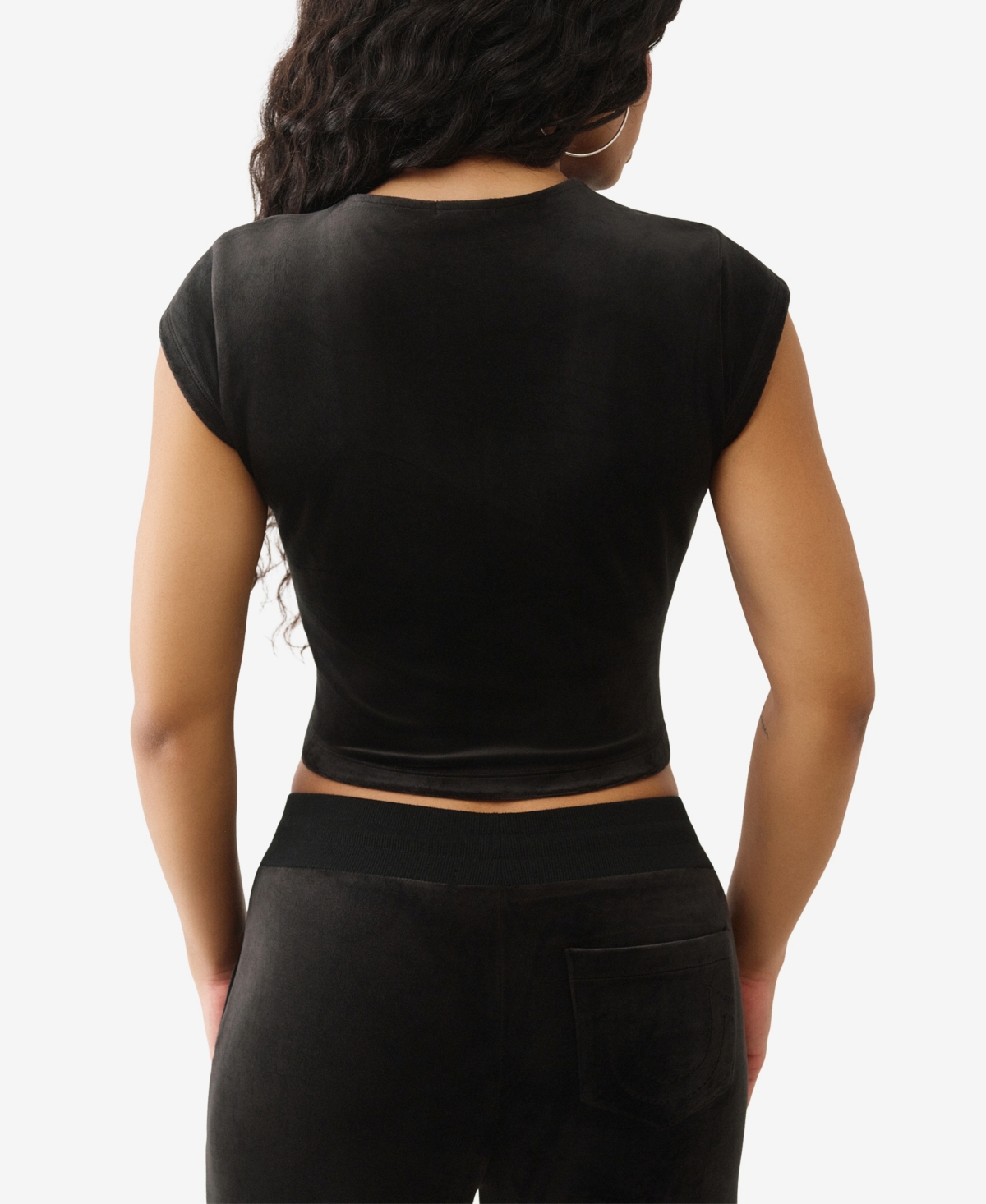 True Religion Women's Short Sleeve Crystal  Velour Baby T-shirt In Black