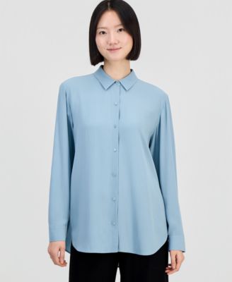 Women's Silk Classic-Collar Long Shirt