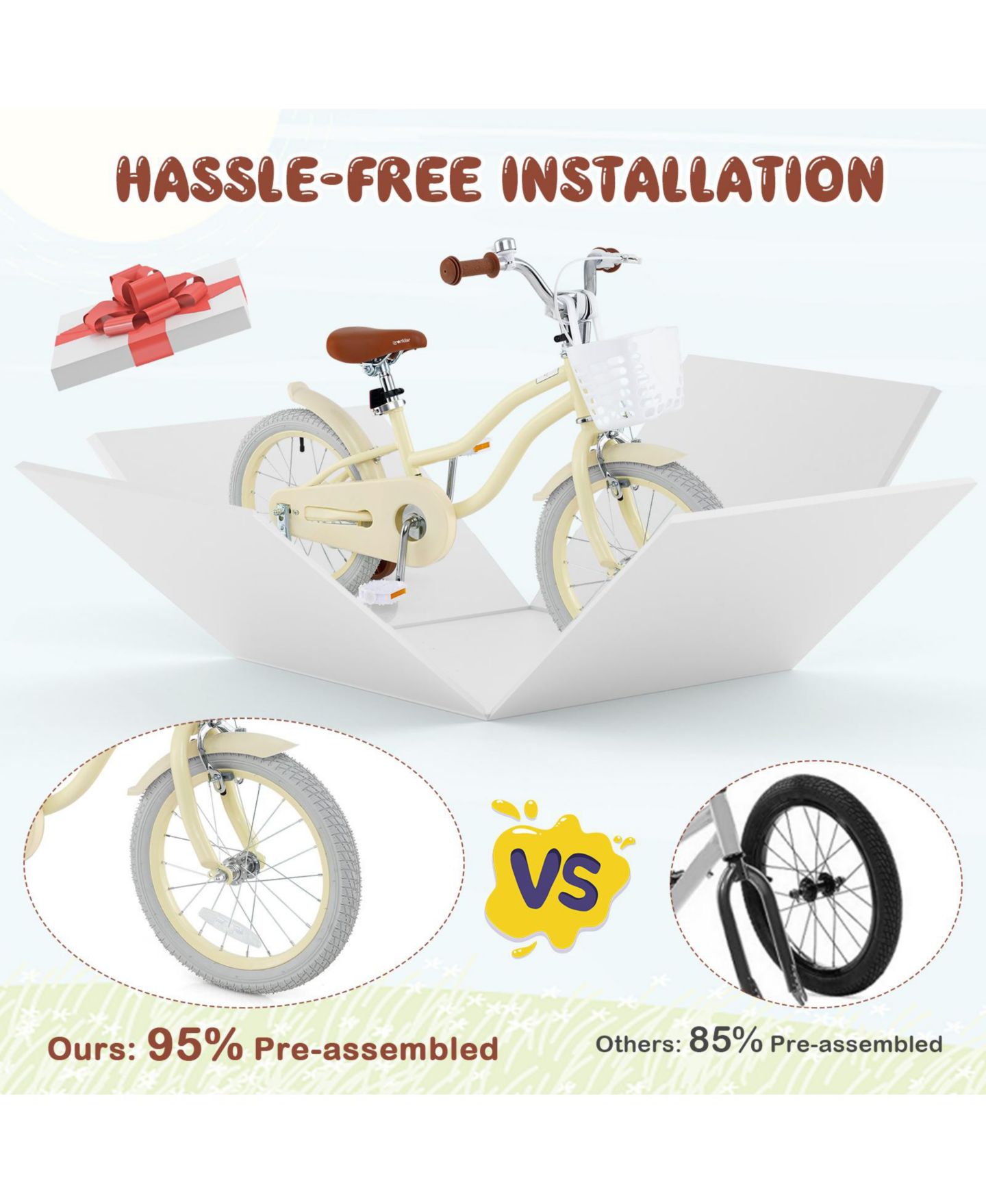 Детская игрушка SUGIFT 18 Inch Adjustable Kids Bike with Training Wheels, Ages 3-8, цвет: Бежевый — фото 2