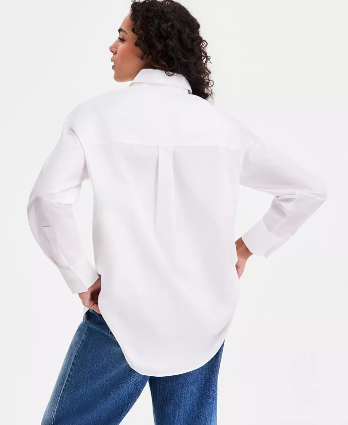 Women's Cotton Poplin Oversized Button Down Shirt - thumbnail 5