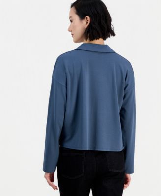 Petite Boxy Long-Sleeve Henley Top