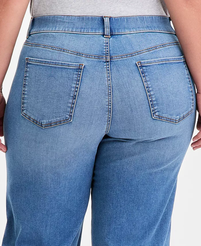 Plus Size Pull-On Shaping High-Rise Wide-Leg Jeans, Macy's Exclusive - thumbnail 5