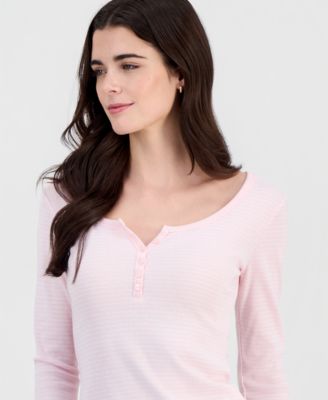 Juniors' Scoop-Neck Long-Line Henley Top