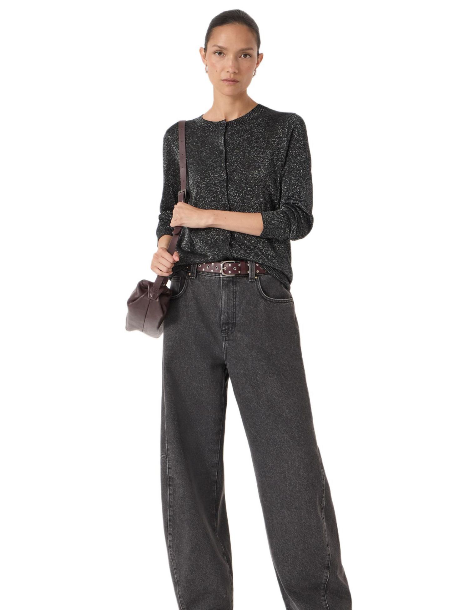 Women's Crew Neck Slim Fit Metallic Cardigan