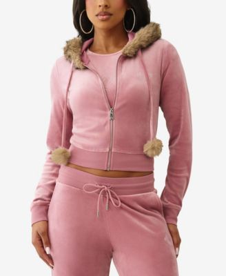 Women's Crystal Velour Shrunken Hoodie