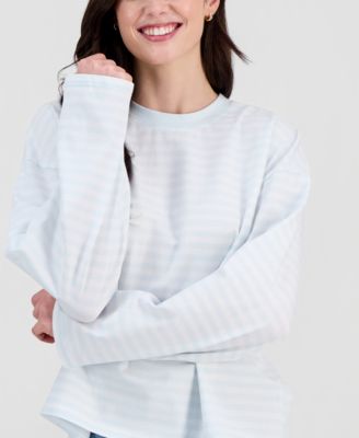 Juniors' Oversized Striped Long-Sleeve Crewneck Tee