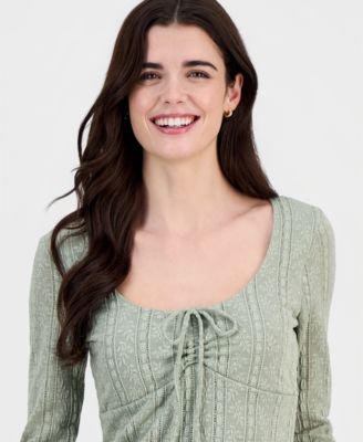 Juniors' Lace Textured Long-Sleeve Top