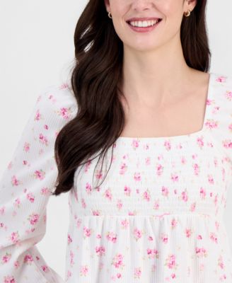 Juniors' Floral Tiered Babydoll Top 