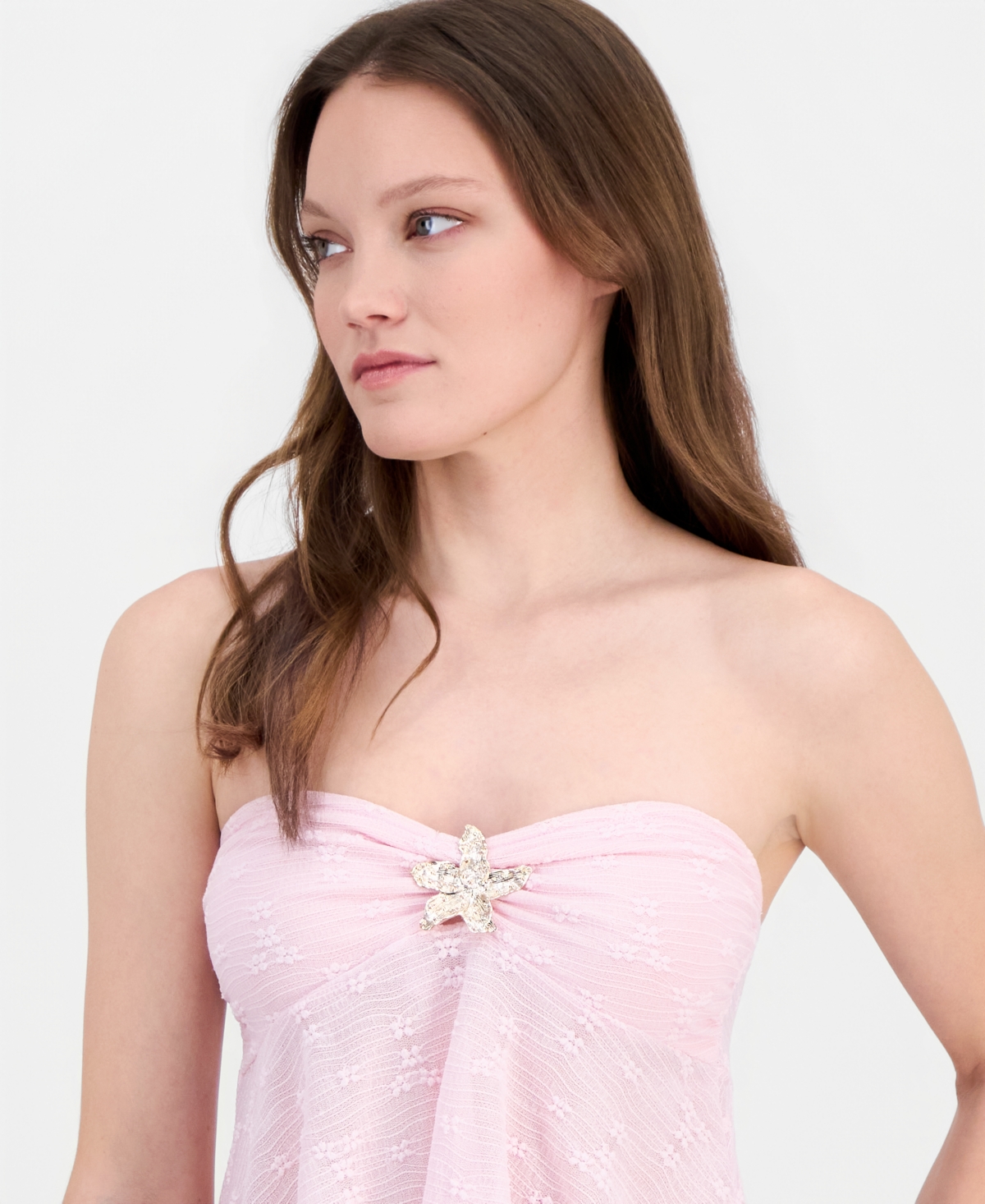 Just Polly Juniors' Textured Strapless Top with Hardware
